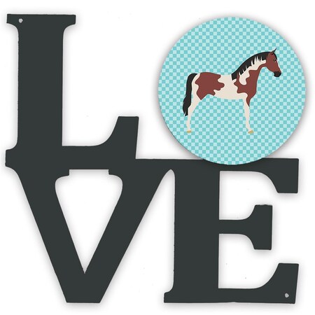 Carolines Treasures 11.5 x 11.75 in. Pinto Horse Blue Check Metal Artwork Love Wall Decor BB8081WALV